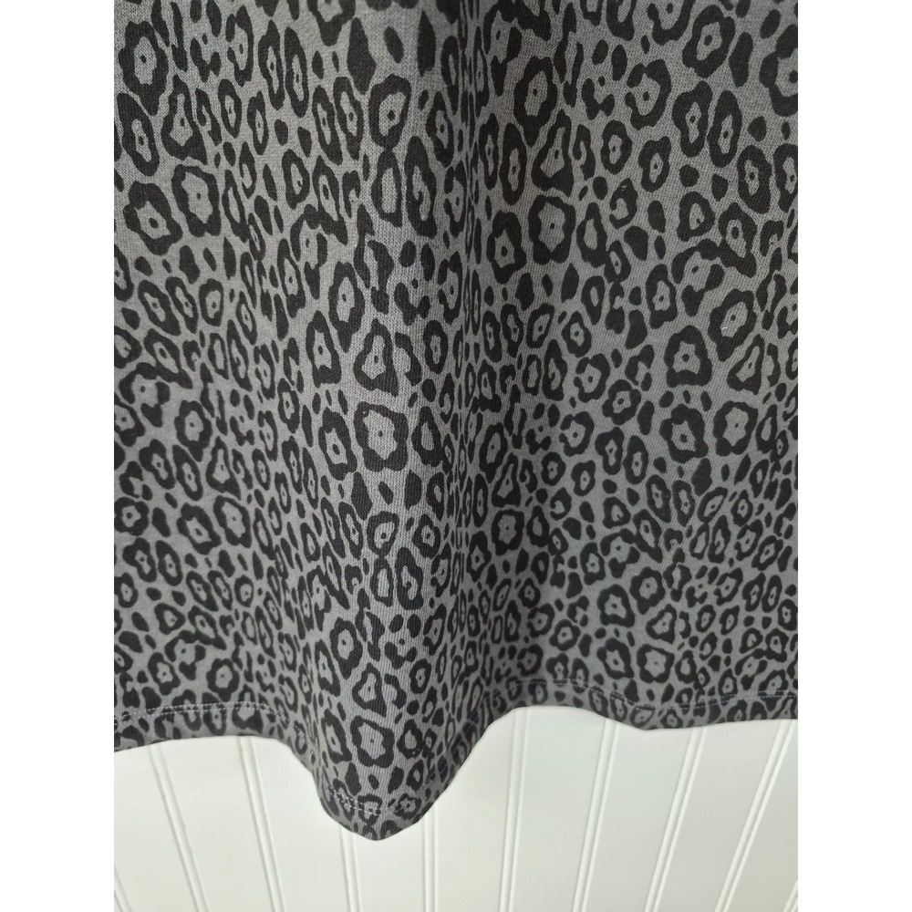Nine West Leopard Print Ruffle Shoulder V-Neck Sweatshirt Dress Gray Size Large - Picture 5 of 10